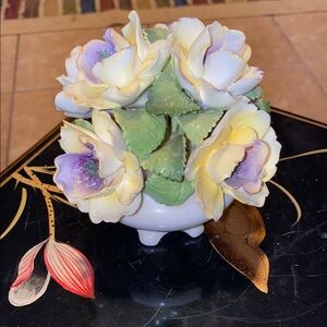 BX51 Vintage Floral Porcelain Arrangement with Yellow and Purple Accents